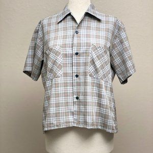 Cropped Plaid Button Up Boxy Oversized Fit Vintage